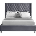 thumbnail image 5 of Homestock Gothic Grace Modern Contemporary Velvet Upholstered Bed with Deep Button Tufting, Solid Wood Frame, and Custom Chrome Legs-Color:Grey,Size:King, 5 of 10