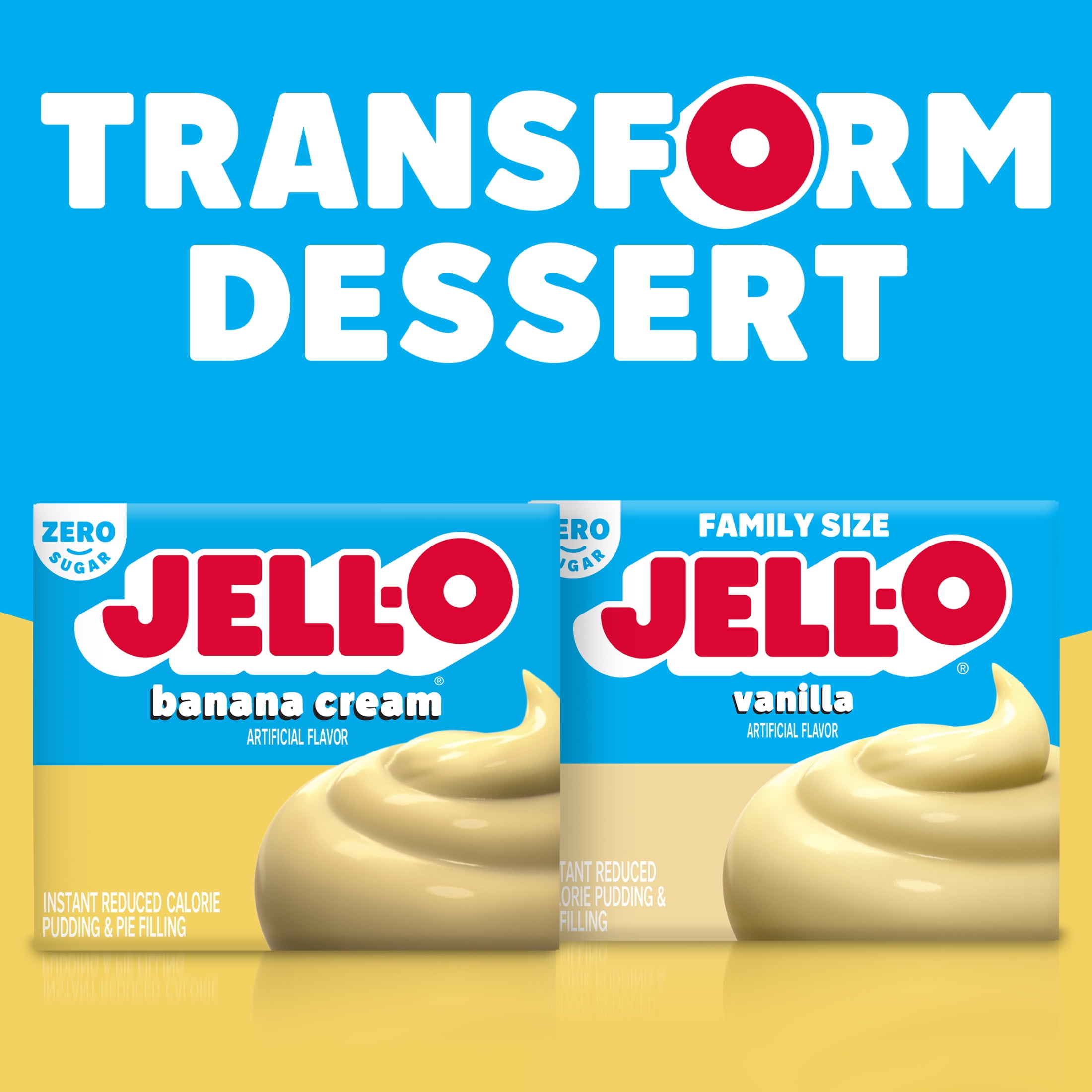 Jell-O Banana Cream Zero Sugar Instant Reduced Calorie Pudding & Pie Filling Mix, 0.9 oz Box