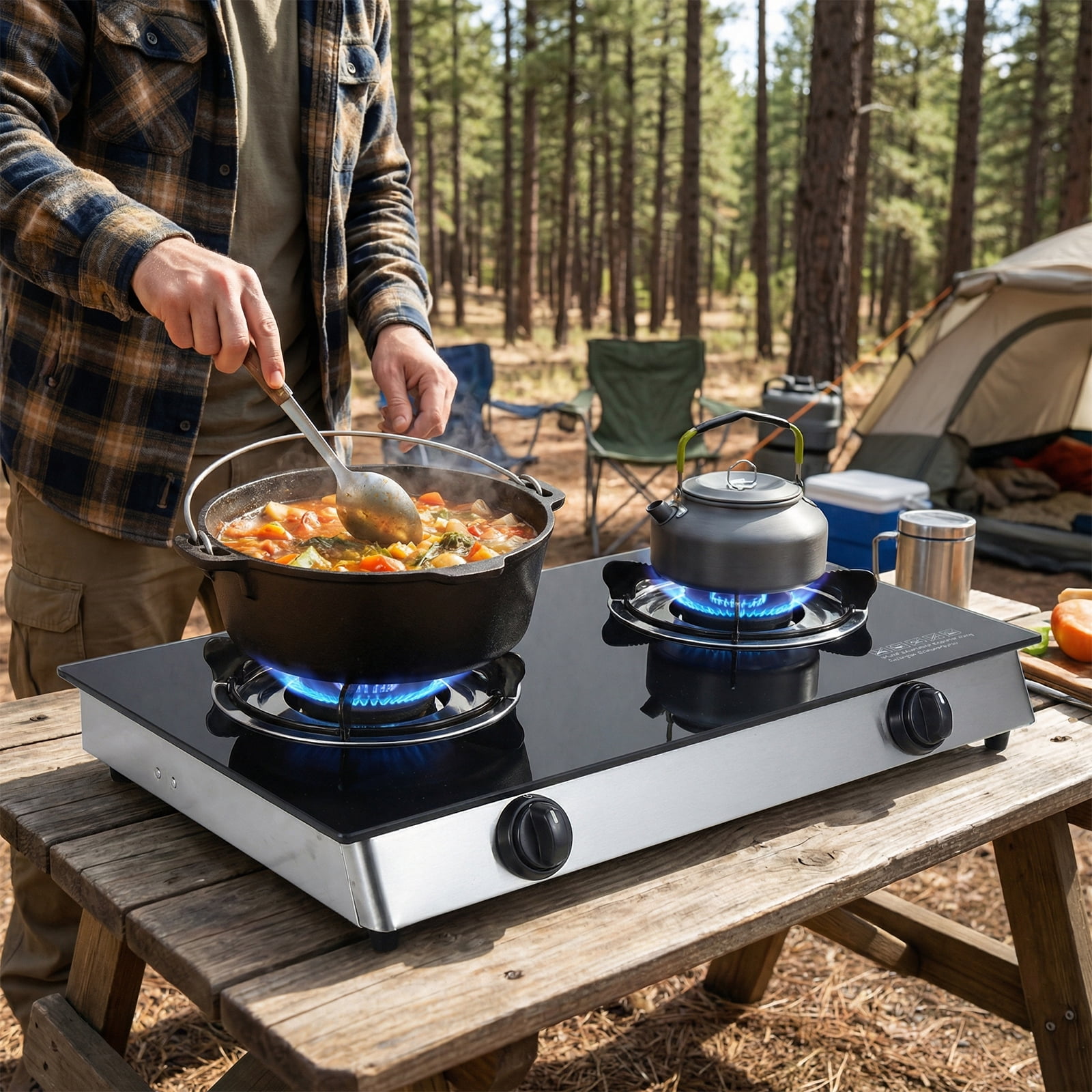 SIXDAY 2 Burner Propane Gas Cooktop, 19,000 BTU Portable Tempered Glass Stove with Auto Ignition, CSA Regulator & Hose