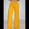 thumbnail image 4 of Pantalones Acampanados con Cinturón para Mujer, Estilo Informal, de Cintura Alta y Pierna . Amarillo XXL, 4 of 7