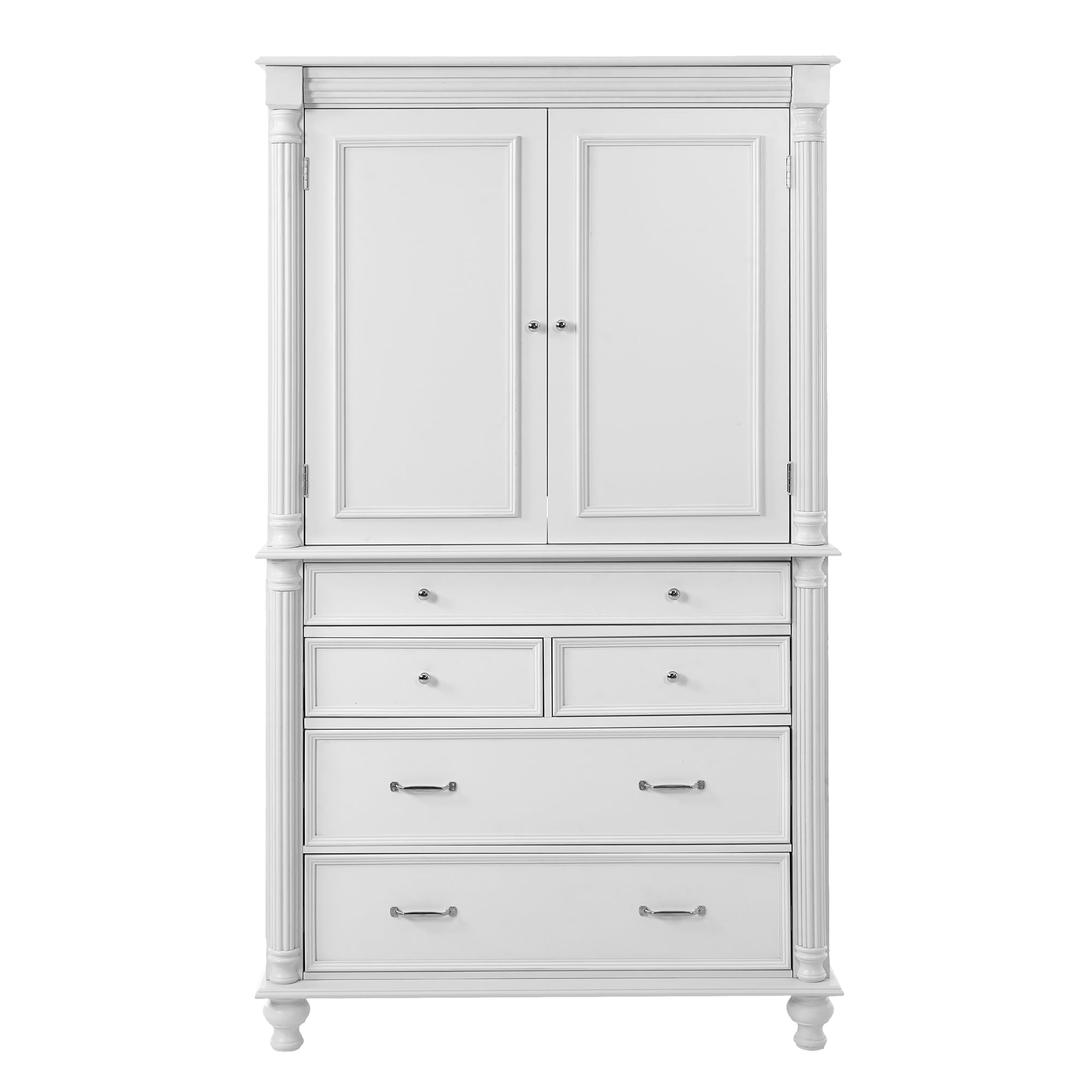 Euroco Freestanding Large Kitchen Pantry , 43.3x20x77.3inch Tall Storage Cabinet Cupboard with 6 Door Shelves, 2 Adjustable Shelves and 5 Drawers,White