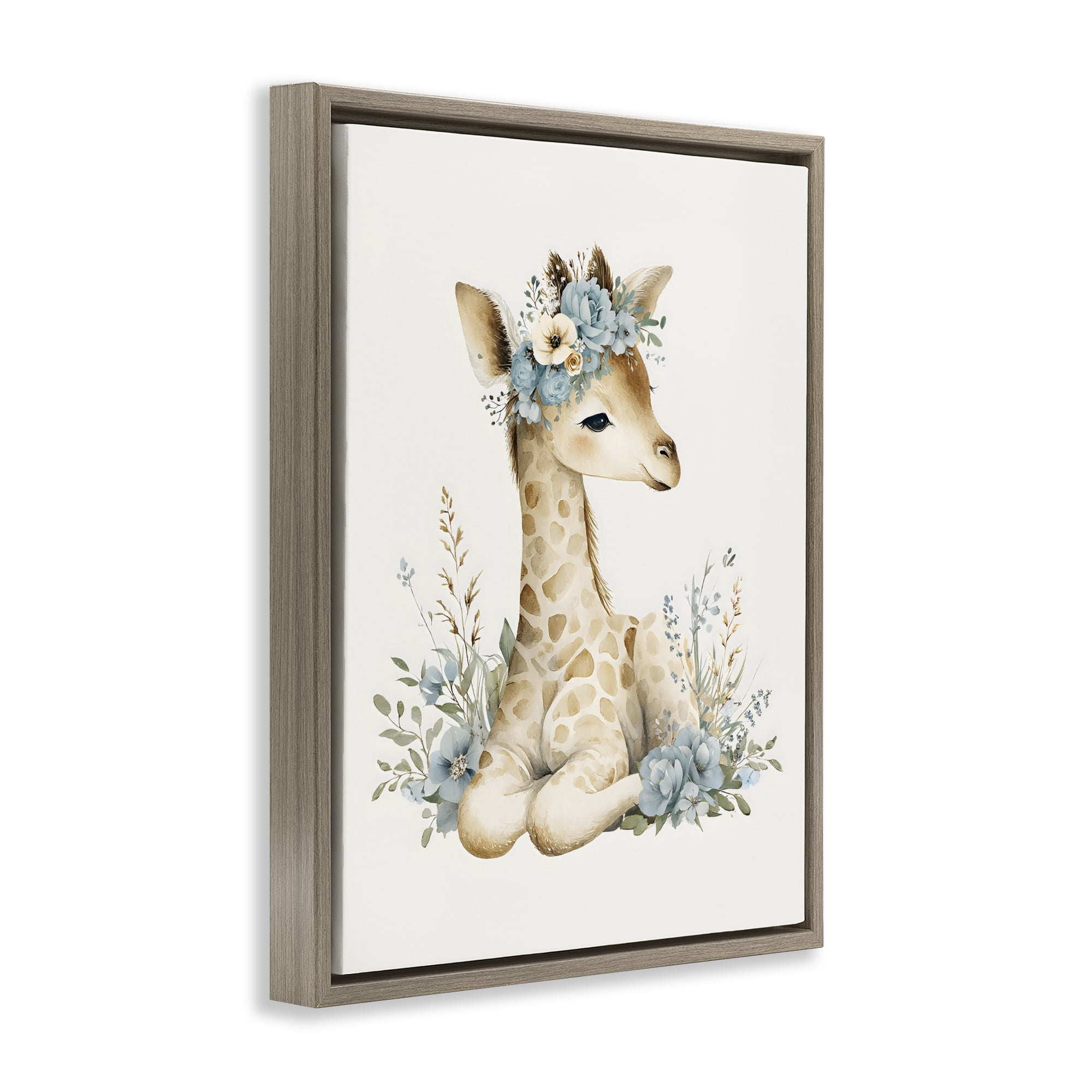 Stupell Industries Watercolor Nursery Giraffe Brown Framed Floater Canvas Wall Art, design by LSR Design Studio