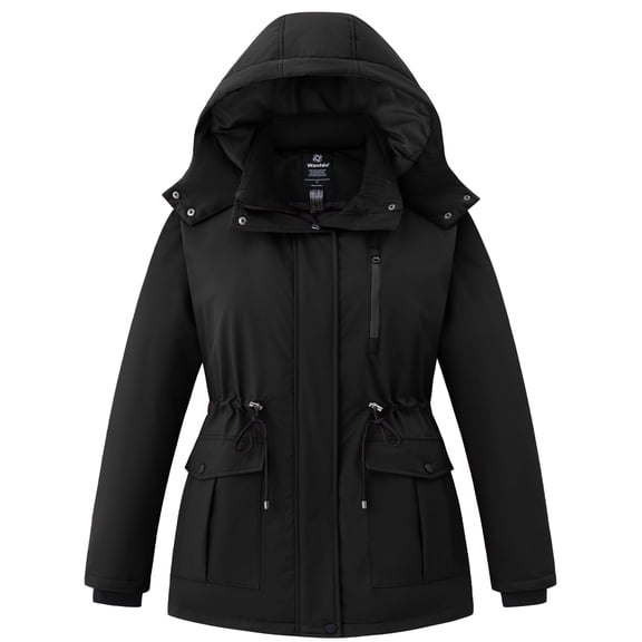 wantdo Women's Plus Size Puffer Jacket Warm Winter Coat with Faux-fur Hood Warm Winter Coat Black 3X