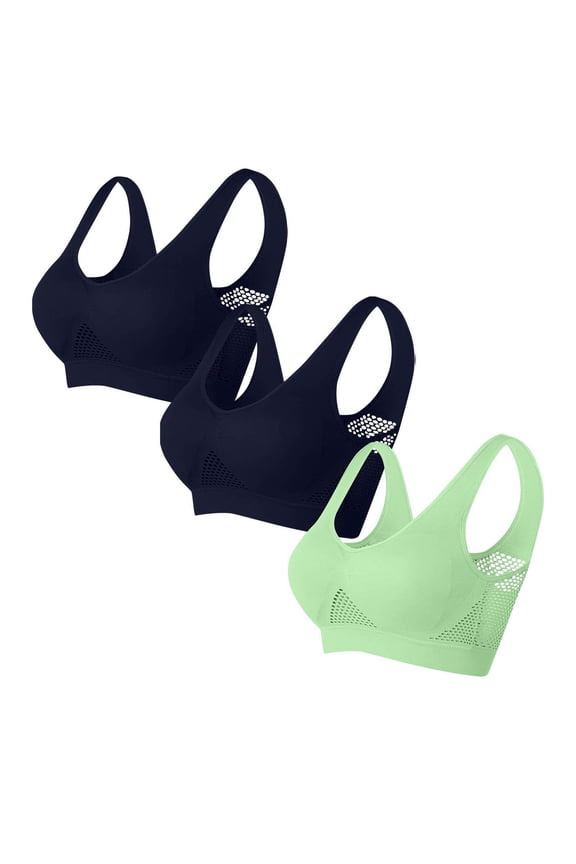 Women's Plus Size Bras, 3 Pack Sports Bras for Women Full Coverage Wirefree Non Padded Workout Bras Full Support Everyday Bra S-5XL