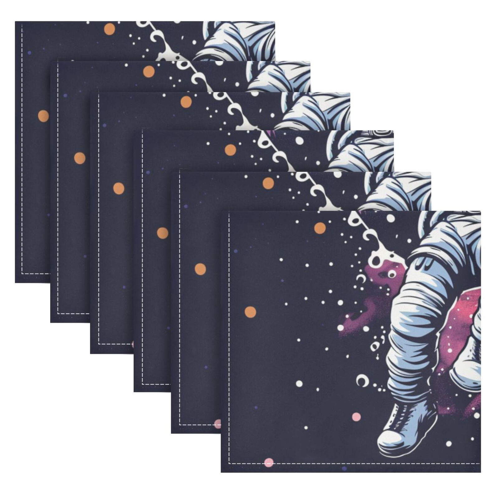 JSTEL Astronaut Basketball Space Pop Cloth Napkins Set of 6, 20x20 Inch Washable and Reusable Napkin for Decoupage Dinner Party Everyday Use