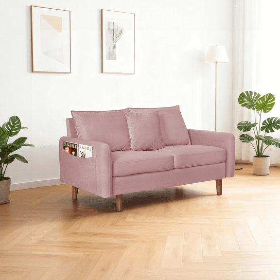 56.1" Modern Mid-Century Loveseat, Velvet Upholstery,Compact Sofa with Wooden Legs
