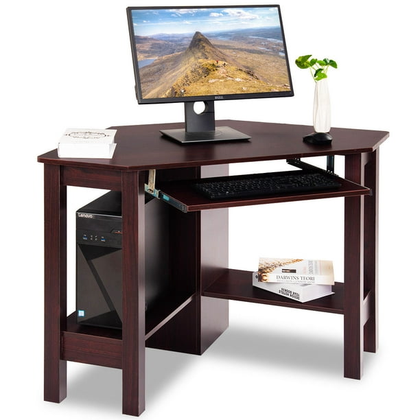Costway Wooden Corner Desk With Drawer Computer Pc Table Study