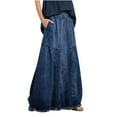 thumbnail image 2 of Luxalzxs Long Denim Skirt for Women Classic Y2K Retro Casual Elastic Waist Frayed Hem A-Line Distressed Hippie Maxi Jean Skirt with Pockets, 2 of 9