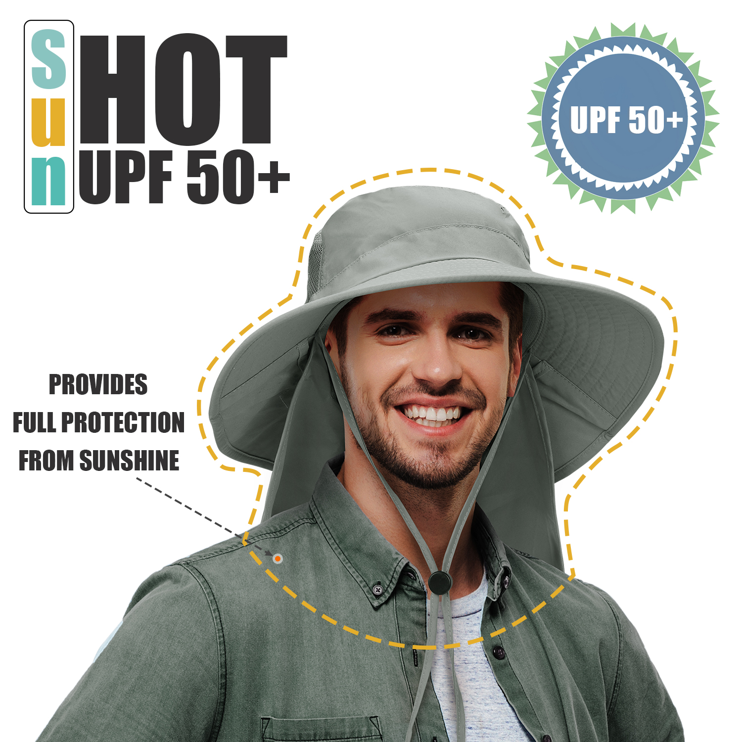 Supersonic Fishing Hat with UPF 50+ Sun Protection and Neck Flap - Yellow