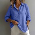 thumbnail image 2 of Cotton Linen Polo Shirts for Women Linen Clothing for Women Gauze Tunic Tops for Women Beach Vacation Tshirts Lightweight Linen Blouses for Women Summer Blouses for Women,Blue,L, 2 of 9