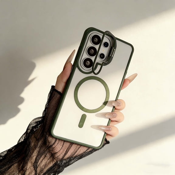 Magnetic Phone Case Clear Compatible with Samsung Galaxy S23 Ultra , [With Invisible Ring Camera Kickstand] Anti-fall Shockproof Protective Bumper Ultra Slim Phone Case Cover,Darkgreen