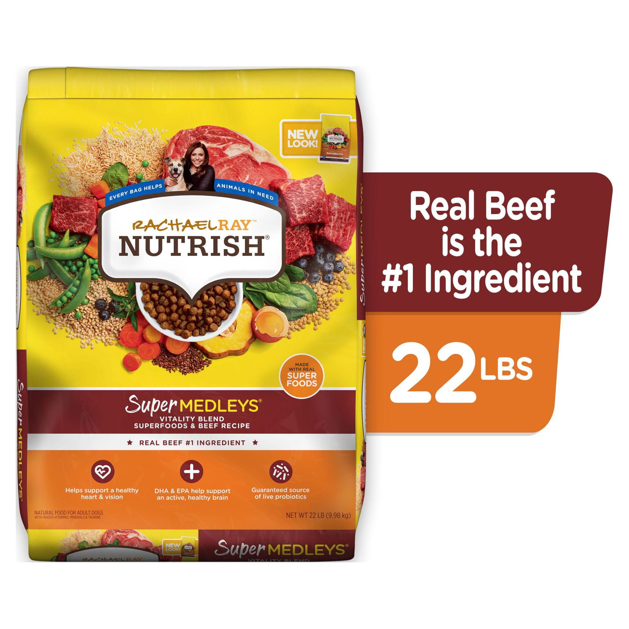 Rachael Ray Nutrish SuperMedleys Vitality Blend Superfoods & Beef Recipe, Dry Dog Food, 22 lb (Packaging May Vary)