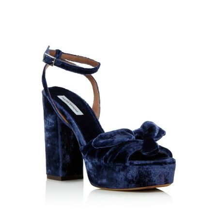 

TABITHA SIMMONS Womens Blue 1-1/2 Platform Knotted Adjustable Ankle Strap Bow Accent Jodie Round Toe Block Heel Buckle Dress Sandals Shoes 37