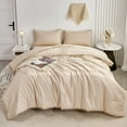 RYNGHIPY Beautiful Beige Twin Size Boho Chic Comforter Set with Pom