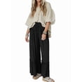 thumbnail image 1 of Pantalones Palazzo Holgados de Playa con Cintura Alta Elástica, Dobladillo con Volantes y Pierna para Mujer Negro M, 1 of 7