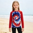 thumbnail image 5 of GobdXE Tie Dye Unisex Kids Raglan Crew Neck Long Sleeve Rash Guard UPF 50 Sun Protection Outdoor Swim Top Red,7-8 Years, 5 of 6
