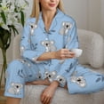 thumbnail image 6 of Pajama Sets for Women 2 Pcs, Gray Blue Koala Print Button Down Long Sleeve Sleepwear Lounge PJ Sets, 6 of 6