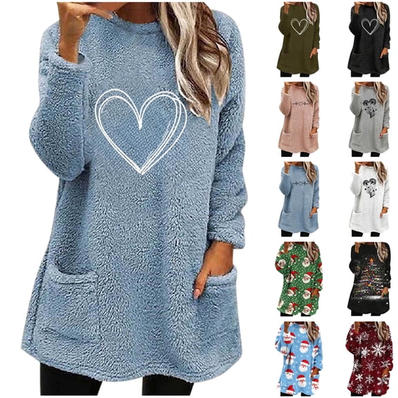 lcziwo Womens Sherpa Pullover Oversized Fuzzy Fleece Sweatshirts Cute Heart Graphic Fluffy Outerwear with Pockets Winter Soft Loungwear, Army Green, XL