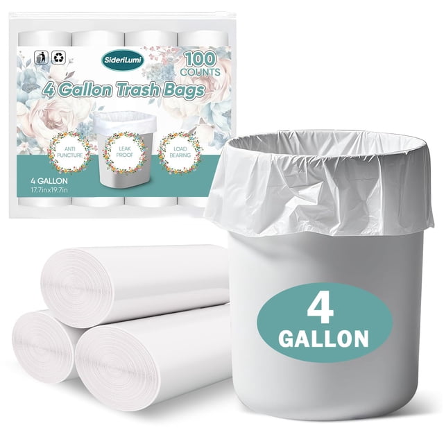 Bolsas de basura SideriLumi de 4 galones, 100 unidades, a prueba de fugas