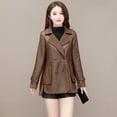thumbnail image 6 of Autumn Winter Women Jacket Thickened Fleece Faux Leather Patchwork Dual-sided Reversible Mid Length Plus Size Pockets Double-breasted Notch Collar Overcoat, 6 of 8