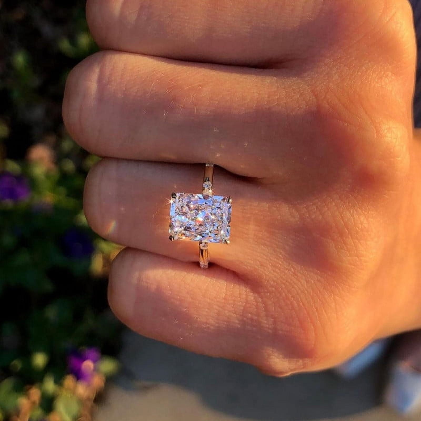 solitaire jewels Huge 6.5CT Radiant Moissanite Hidden Halo Engagement Ring For Women, 10K White Gold
