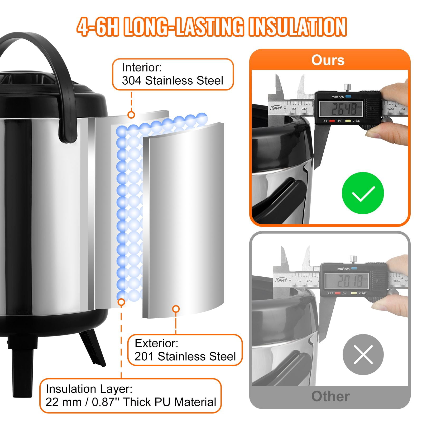 1.5 Gallon Insulated Beverage Dispenser, Double-Wall Stainless Steel, 4-6 Hours Hot/Cold Retention, Food-Grade 304 Interior, Lightweight, for Coffee, Juice, Tea & Milk