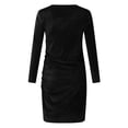 thumbnail image 5 of dresses for women Womens Solid Color Wrap V Neck Long Sleeve Velvet Bag Hip Ruched Cocktail Party Dress, 5 of 8