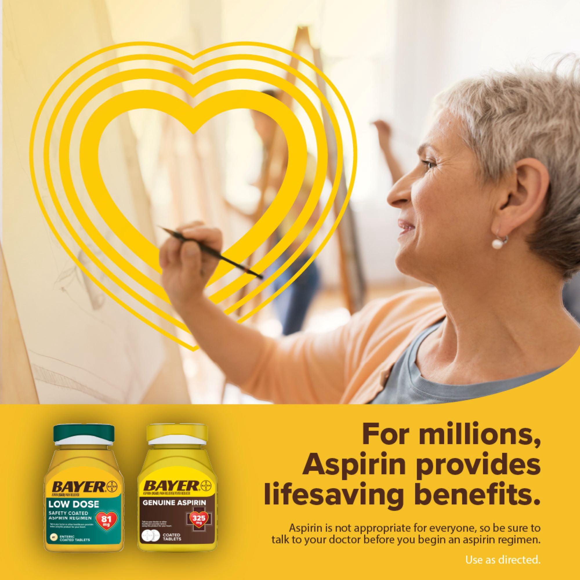 (4 pack) Bayer Aspirin, Low Dose, 81mg, Pain Reliever, Enteric Coated Tablets, 300 Count