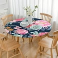 thumbnail image 3 of Floral print elastic edge tablecloth, perfect for round tables, water-resistant polyester cover fits 44-52 inch, large edition, 3 of 7