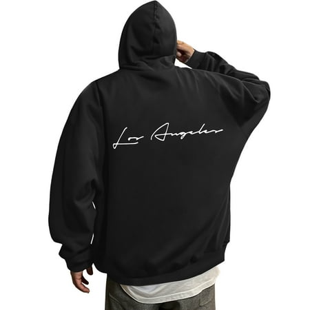 Luwomo Womens Casual Hoodies Hoodies Letter Graphic Print Long Sleeve Hooded Sweatshirt Everyday Loose Fit Pullover Lady Blouses Black XL