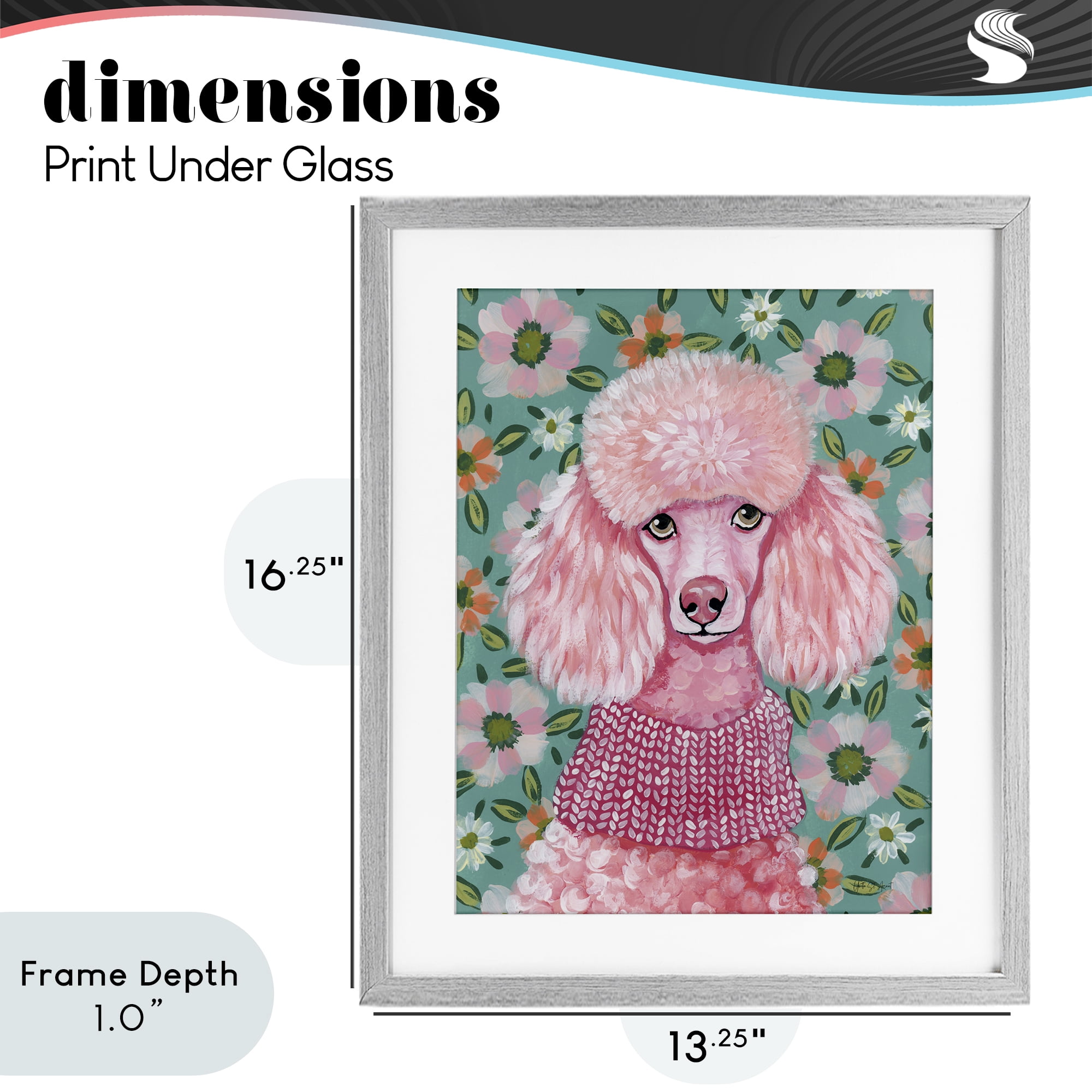 Stupell Industries Floral Poodle In Pink Gray Framed Print Under Glass, design by Yvette St. Amant