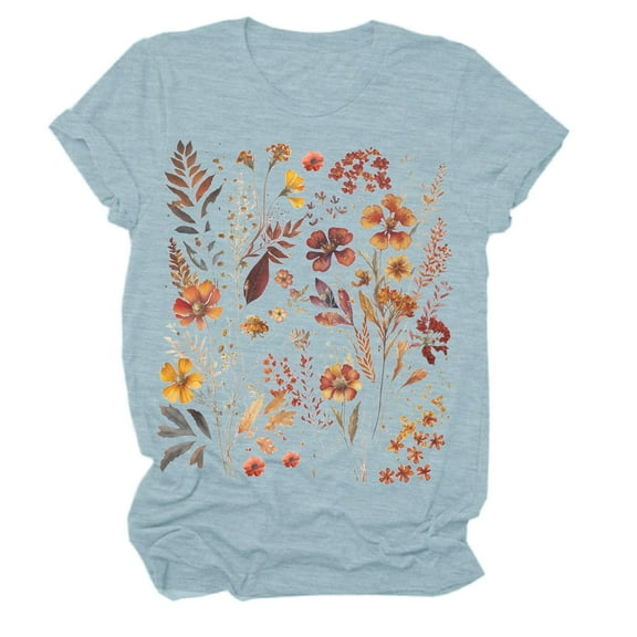 Women Summer Tops Women Print Short T Crew Neck Short Sleeve T Shirt Top Compression Workout Shirts plus Size Shirt Dresses Casual Womens Tops Long Sleeve Tunic V Neck Shirts Light Blue S