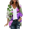 thumbnail image 2 of UPPADA 3/4 Sleeve Cardigan for Women Dressy Lightweight Long Tee Shirts Chiffon Blouses Floral Print Kimono Cardigans Loose Cover up Summer Blouse Top Purple,XXL, 2 of 5