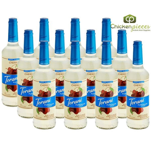 Torani Puremade Zero Sugar Cherry Flavoring Syrup – Fresh-Picked Orchard Tartness & Natural Stevia-Monk Fruit Sweetening, 750 mL (25.36 oz) Premium Glass Bottle