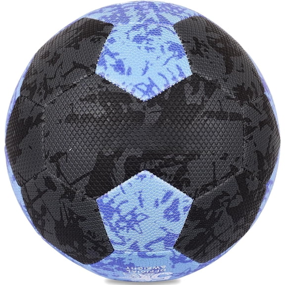 Soccer Ball Size 5 for Youth & Adults, Black Blue PU Leather, Durable Machine-Stitched 32-Panel Football, Seams, Water-Resistant, Outdoor & Indoor Ball