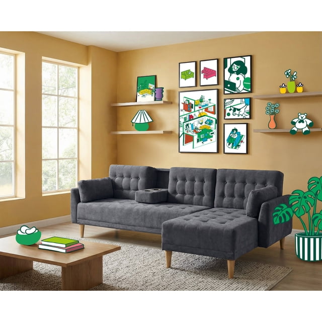 Sala Modular Reversible De Velvet Gris Oxford Modelo Hassan