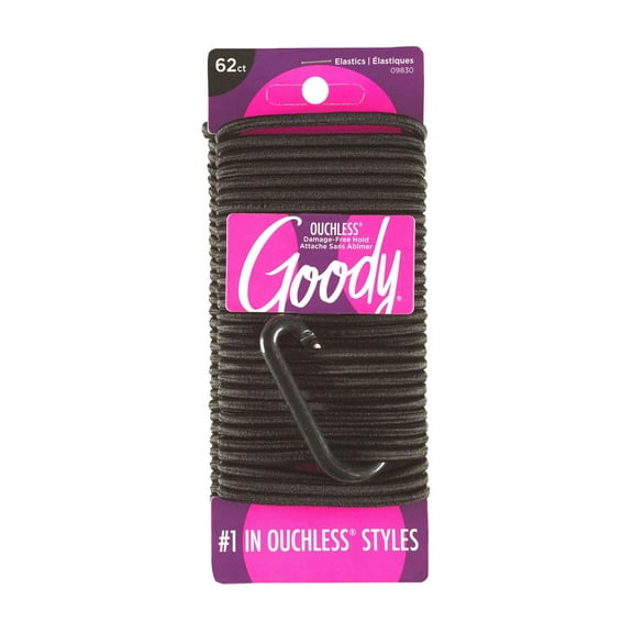 Goody Ouchless Elastics Black 62 Count with Carbiner Clip