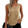 thumbnail image 7 of longantii Women Cotton Linen Tank Tops Loose Causal Sleeveless Summer Shirts Crew Neck Gauze Crewneck Camisole 2025 Khaki XXL, 7 of 7