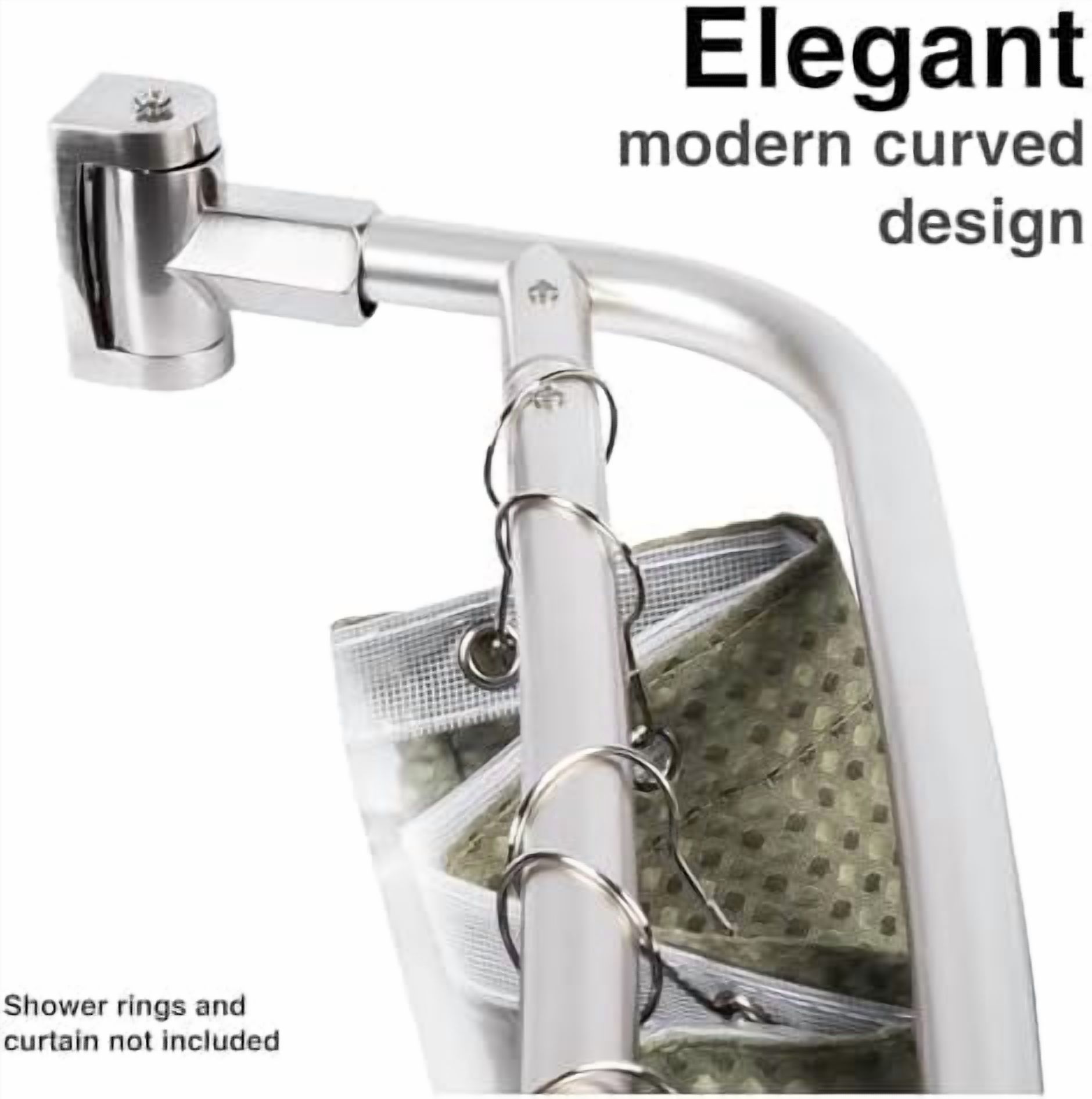 Double Curved Shower Rod, Metal Construction, Adjustable Between 44 to 70 Inches, Aluminum Rods and Zinc Mounting Hardware, Quality Modern Bathware, Brushed Nickel Finish