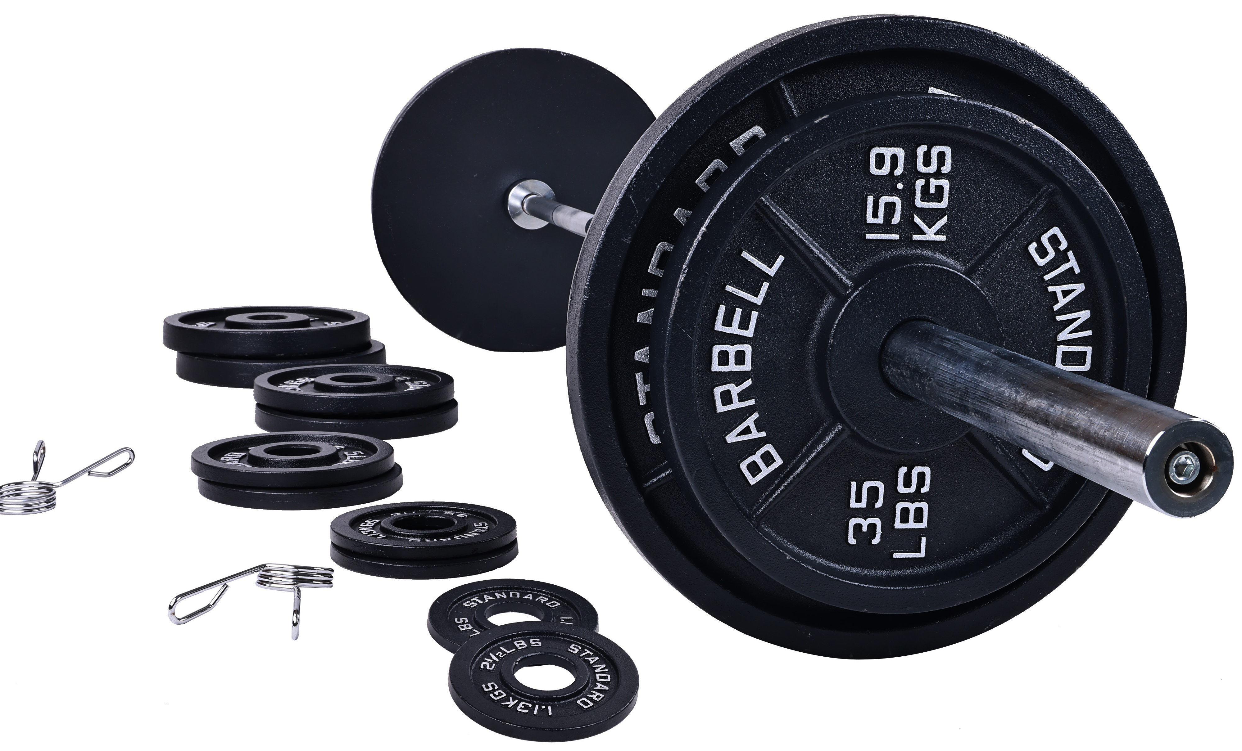 BalanceFrom Cast Iron Olympic Weight Including 7FT Olympic Barbell and Clips, 300-Pound Set (255 Pounds Plates + 45 Pounds Barbell), Multiple Packages - image 2 of 6