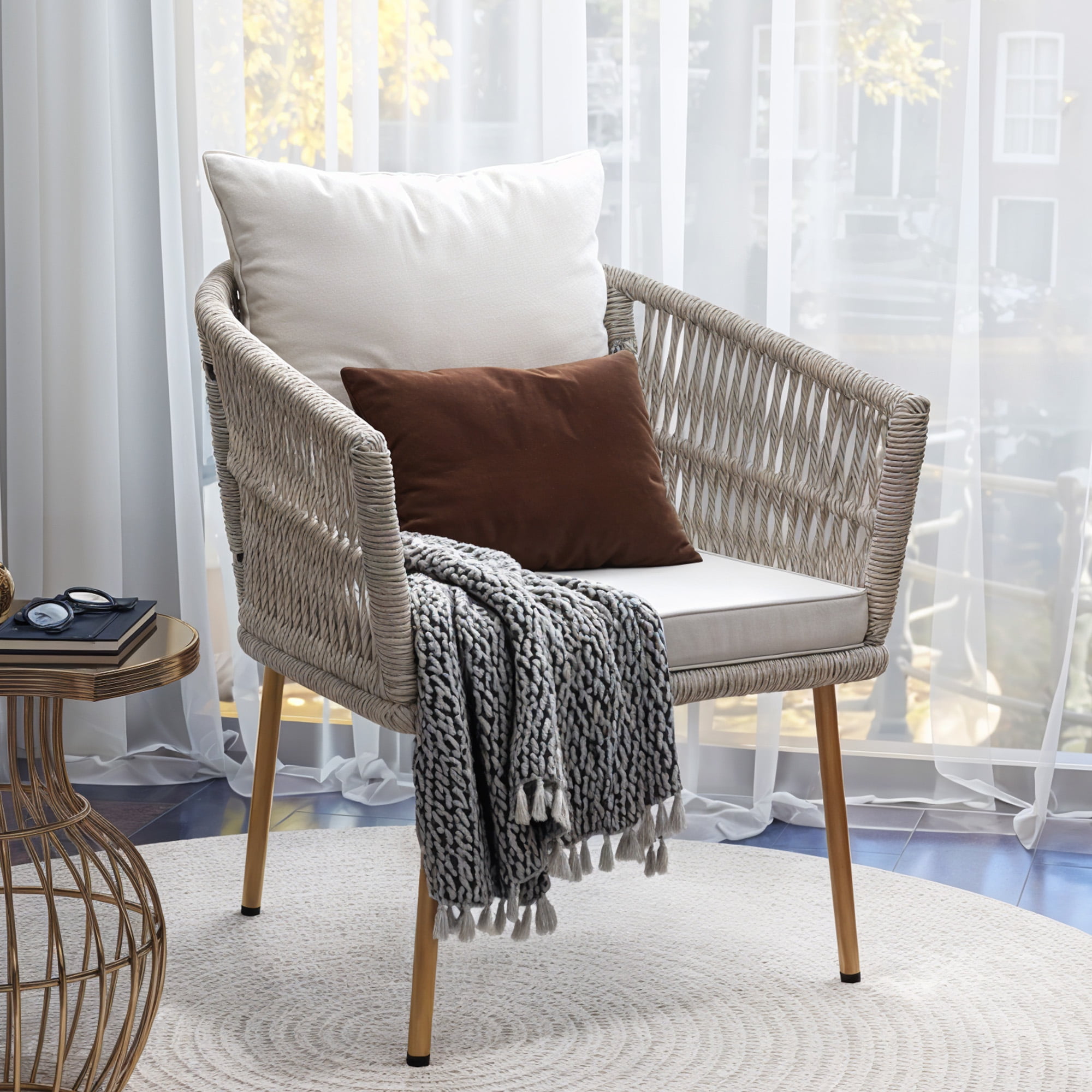 DWVO Outdoor Dining Chair, Rope Woven Design Stackable Chairs for Patio