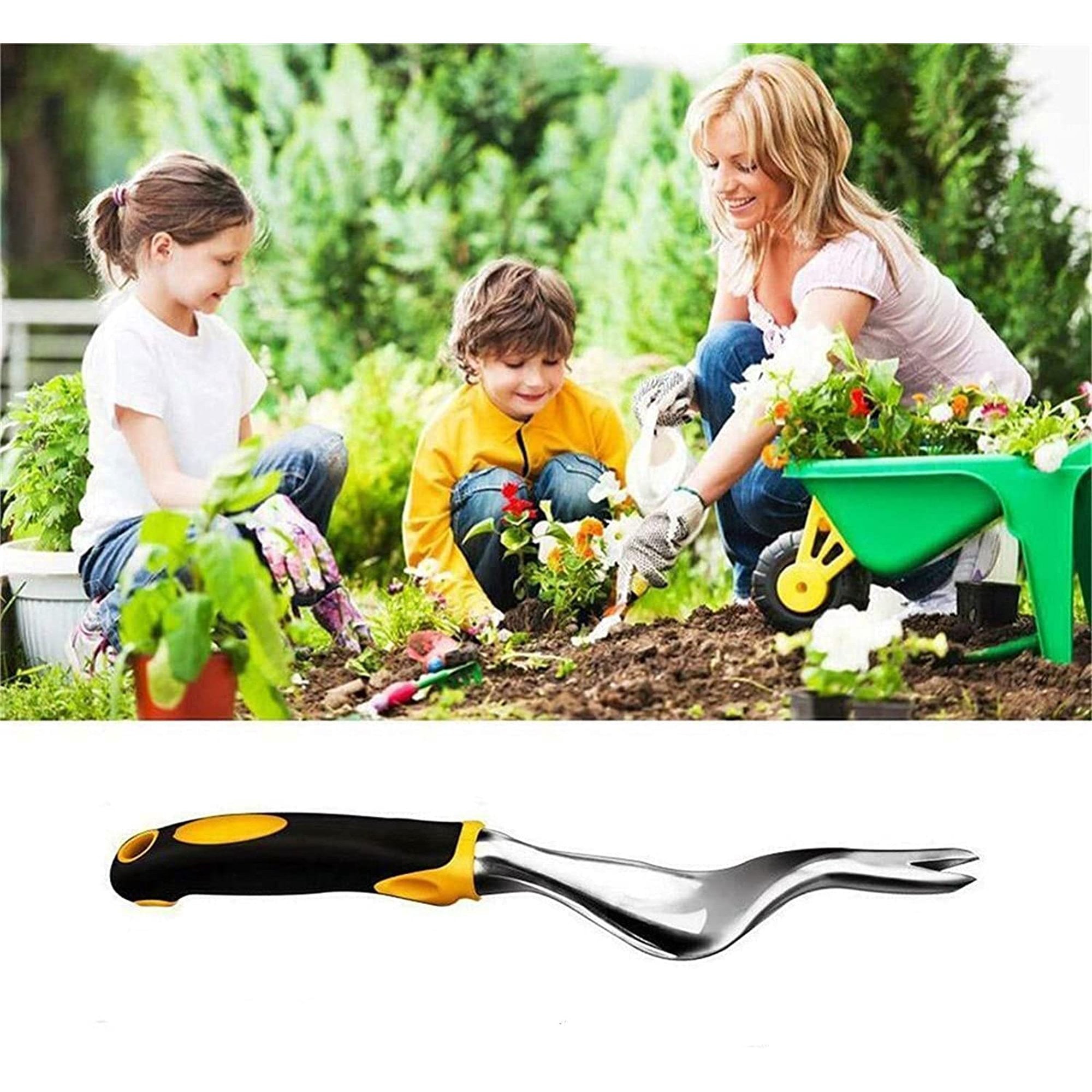 Swpeet 5Pcs Manual Weeders Puller Tool Kit Weed Puller Tool Garden Handle Weeder Removal Tool with Ergonomic Handle Weeding Tool with Protective Gloves for Garden Lawn Farmland Transplant 