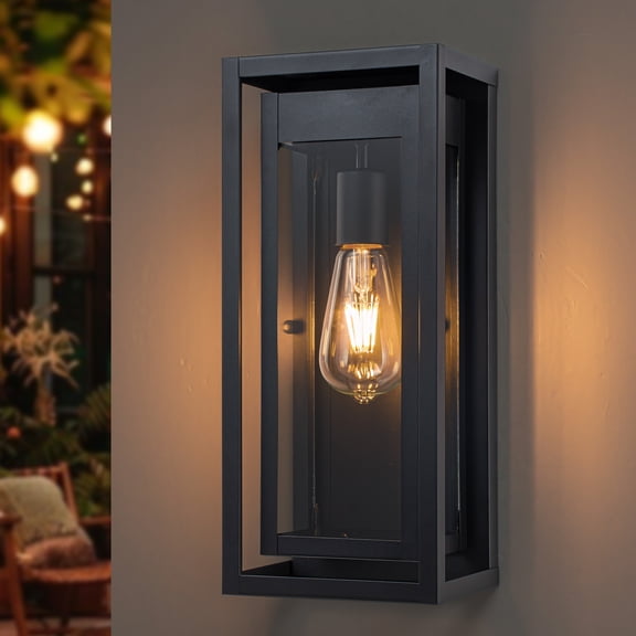 C Cattleya 14.75inch Matte Black Rectangular Outdoor Wall  Lantern with Clear Glass