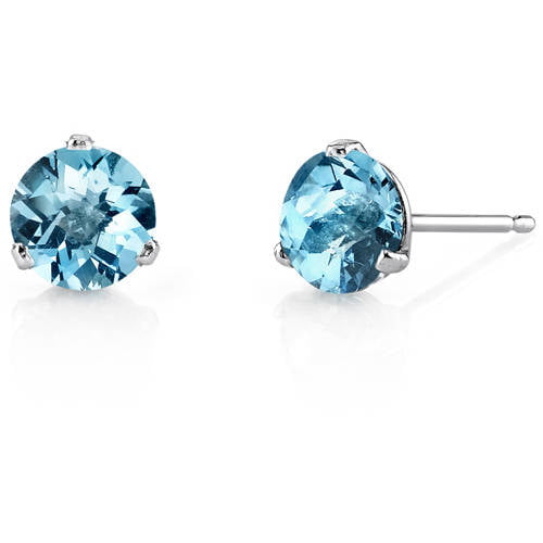 14K White Gold Solitaire Created Topaz Earrings Round Screwback Studs 0.05ct-8ct 