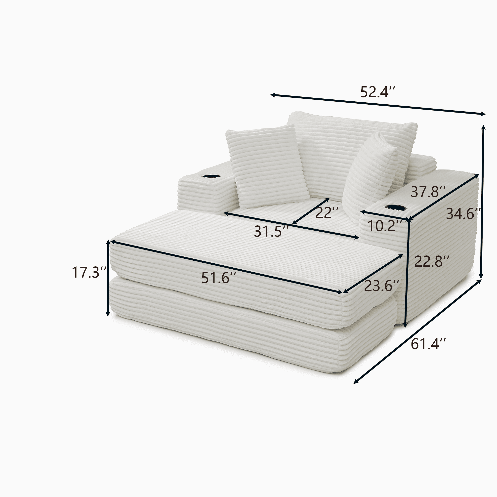 Miniyam 52" x 61"  Chair & Detachable Ottoman – Space-Saving Folding Guest Bed, High-Density Foam (Beige)