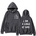 thumbnail image 5 of Fiaer Women Hoodies Long Sleeve I Am a Child of God Sweatshirt Crew Neck Drawstring Novelty Graphic Fall Tops with Pocket Grey XL, 5 of 5