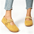 thumbnail image 4 of Women's Pearl Bow Mary Jane Flats, Faux Suede Slip-On Casual Ballet Shoes, 4 of 6