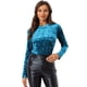 thumbnail image 1 of Camiseta casual de manga larga con cuello redondo y parte superior de terciopelo para mujer Azul XL, 1 of 6
