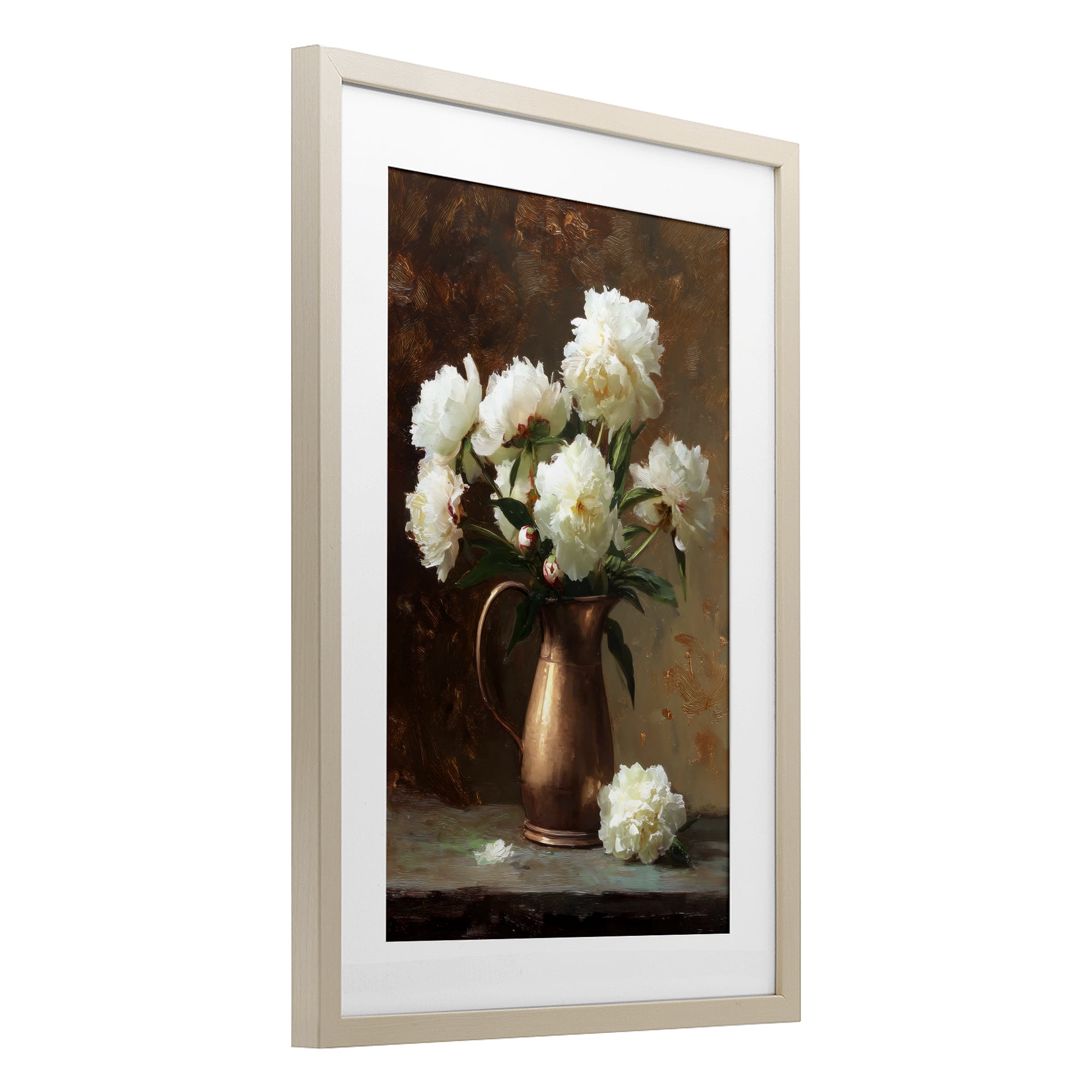 Stupell Industries Bronze Vase Peonies Birch Framed Print Under Glass, design by Petal Prints Design