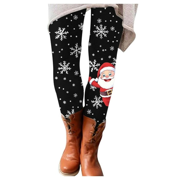 Christmas Santa Print Women's Leggings Stretchy Workout Pants Holiday Fitness Activewear Soft Comfortable Yoga Tights